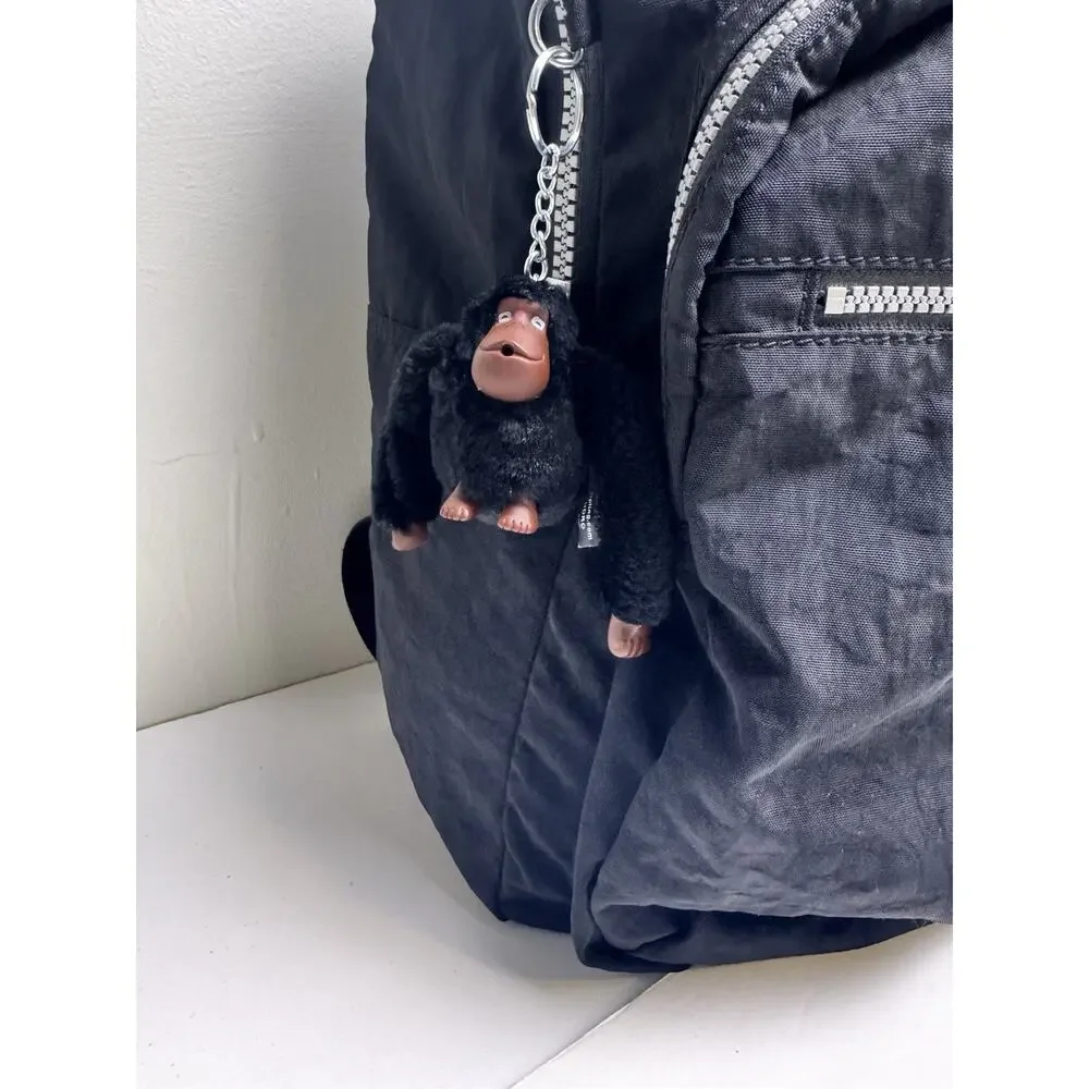 Kipling Seoul Backpack Black Tonal Nylon Laptop Bag w/ Monkey Keychain
